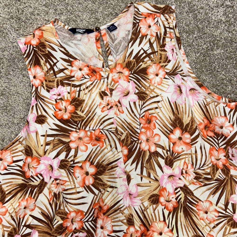 Lands'‎ End Women's 3X 100% Linen Tropical Floral Sleeveless Shift Dress 24W/26W